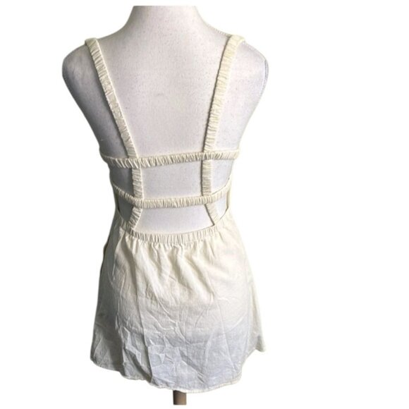 Isalis Cotton square neck Cream Strappy back side pockets mini Dress -size M - Picture 4 of 9